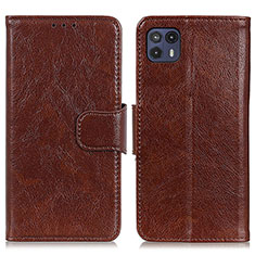 Leather Case Stands Flip Cover Holder N05P for Motorola Moto G50 5G Brown