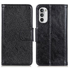 Leather Case Stands Flip Cover Holder N05P for Motorola MOTO G52 Black