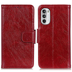 Leather Case Stands Flip Cover Holder N05P for Motorola MOTO G52 Red