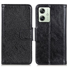 Leather Case Stands Flip Cover Holder N05P for Motorola Moto G54 5G Black
