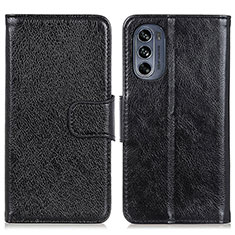 Leather Case Stands Flip Cover Holder N05P for Motorola Moto G62 5G Black