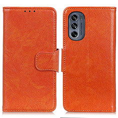 Leather Case Stands Flip Cover Holder N05P for Motorola Moto G62 5G Orange