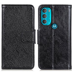 Leather Case Stands Flip Cover Holder N05P for Motorola Moto G71 5G Black