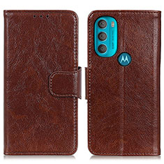 Leather Case Stands Flip Cover Holder N05P for Motorola Moto G71 5G Brown