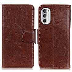 Leather Case Stands Flip Cover Holder N05P for Motorola Moto G71s 5G Brown