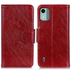 Leather Case Stands Flip Cover Holder N05P for Nokia C12 Red