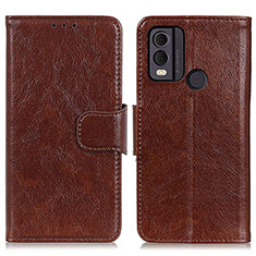 Leather Case Stands Flip Cover Holder N05P for Nokia C22 Brown