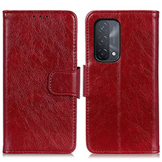 Leather Case Stands Flip Cover Holder N05P for OnePlus Nord N200 5G Red