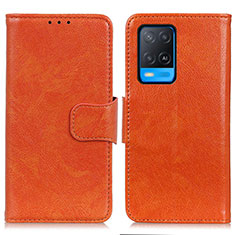 Leather Case Stands Flip Cover Holder N05P for Oppo A54 4G Orange