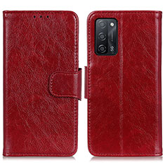 Leather Case Stands Flip Cover Holder N05P for Oppo A55 5G Red
