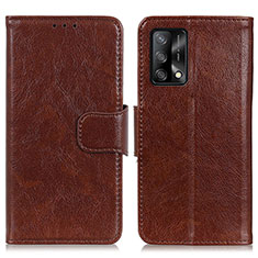 Leather Case Stands Flip Cover Holder N05P for Oppo A74 4G Brown