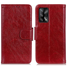 Leather Case Stands Flip Cover Holder N05P for Oppo A74 4G Red