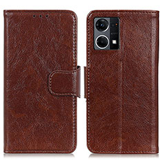 Leather Case Stands Flip Cover Holder N05P for Oppo F21 Pro 4G Brown
