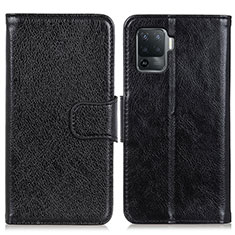 Leather Case Stands Flip Cover Holder N05P for Oppo Reno5 Lite Black
