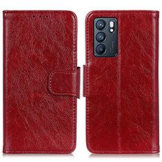 Leather Case Stands Flip Cover Holder N05P for Oppo Reno6 5G Red