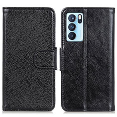 Leather Case Stands Flip Cover Holder N05P for Oppo Reno6 Pro 5G India Black