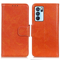Leather Case Stands Flip Cover Holder N05P for Oppo Reno6 Pro 5G India Orange