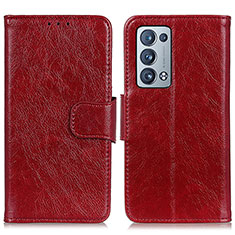 Leather Case Stands Flip Cover Holder N05P for Oppo Reno6 Pro 5G Red