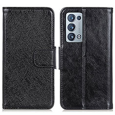 Leather Case Stands Flip Cover Holder N05P for Oppo Reno6 Pro+ Plus 5G Black