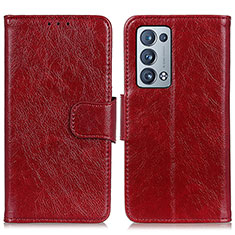 Leather Case Stands Flip Cover Holder N05P for Oppo Reno6 Pro+ Plus 5G Red