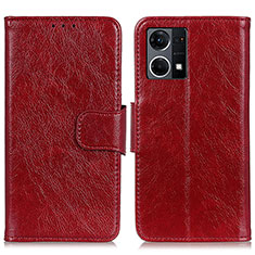 Leather Case Stands Flip Cover Holder N05P for Oppo Reno7 4G Red
