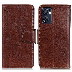 Leather Case Stands Flip Cover Holder N05P for Oppo Reno7 SE 5G Brown