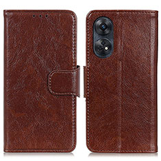 Leather Case Stands Flip Cover Holder N05P for Oppo Reno8 T 4G Brown