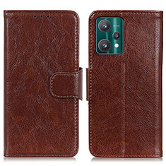 Leather Case Stands Flip Cover Holder N05P for Realme 9 5G Brown