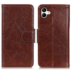 Leather Case Stands Flip Cover Holder N05P for Samsung Galaxy M04 Brown