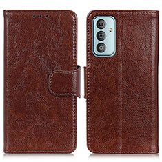 Leather Case Stands Flip Cover Holder N05P for Samsung Galaxy M13 4G Brown