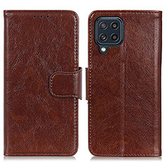 Leather Case Stands Flip Cover Holder N05P for Samsung Galaxy M32 4G Brown