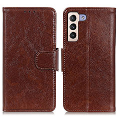 Leather Case Stands Flip Cover Holder N05P for Samsung Galaxy S21 5G Brown