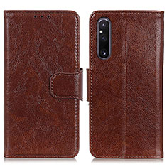 Leather Case Stands Flip Cover Holder N05P for Sony Xperia 1 V Brown