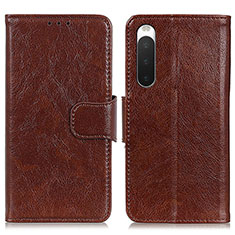 Leather Case Stands Flip Cover Holder N05P for Sony Xperia 10 IV Brown