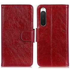 Leather Case Stands Flip Cover Holder N05P for Sony Xperia 10 IV Red