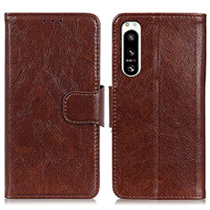 Leather Case Stands Flip Cover Holder N05P for Sony Xperia 5 IV Brown