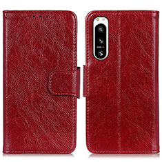 Leather Case Stands Flip Cover Holder N05P for Sony Xperia 5 IV Red