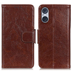 Leather Case Stands Flip Cover Holder N05P for Sony Xperia 5 V Brown