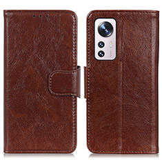 Leather Case Stands Flip Cover Holder N05P for Xiaomi Mi 12 5G Brown