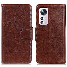 Leather Case Stands Flip Cover Holder N05P for Xiaomi Mi 12 Lite 5G Brown