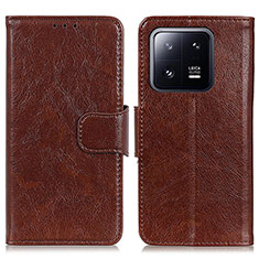 Leather Case Stands Flip Cover Holder N05P for Xiaomi Mi 13 5G Brown