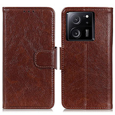 Leather Case Stands Flip Cover Holder N05P for Xiaomi Mi 13T 5G Brown