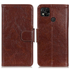 Leather Case Stands Flip Cover Holder N05P for Xiaomi Redmi 10A 4G Brown