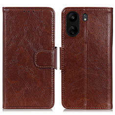 Leather Case Stands Flip Cover Holder N05P for Xiaomi Redmi 13C Brown