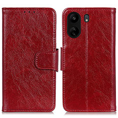 Leather Case Stands Flip Cover Holder N05P for Xiaomi Redmi 13C Red