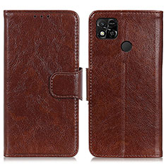 Leather Case Stands Flip Cover Holder N05P for Xiaomi Redmi 9C Brown