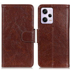 Leather Case Stands Flip Cover Holder N05P for Xiaomi Redmi Note 12 Pro 5G Brown