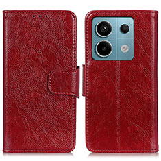 Leather Case Stands Flip Cover Holder N05P for Xiaomi Redmi Note 13 Pro 5G Red