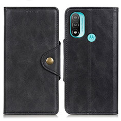 Leather Case Stands Flip Cover Holder N06P for Motorola Moto E20 Black