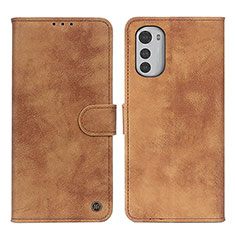 Leather Case Stands Flip Cover Holder N06P for Motorola Moto E32 Brown
